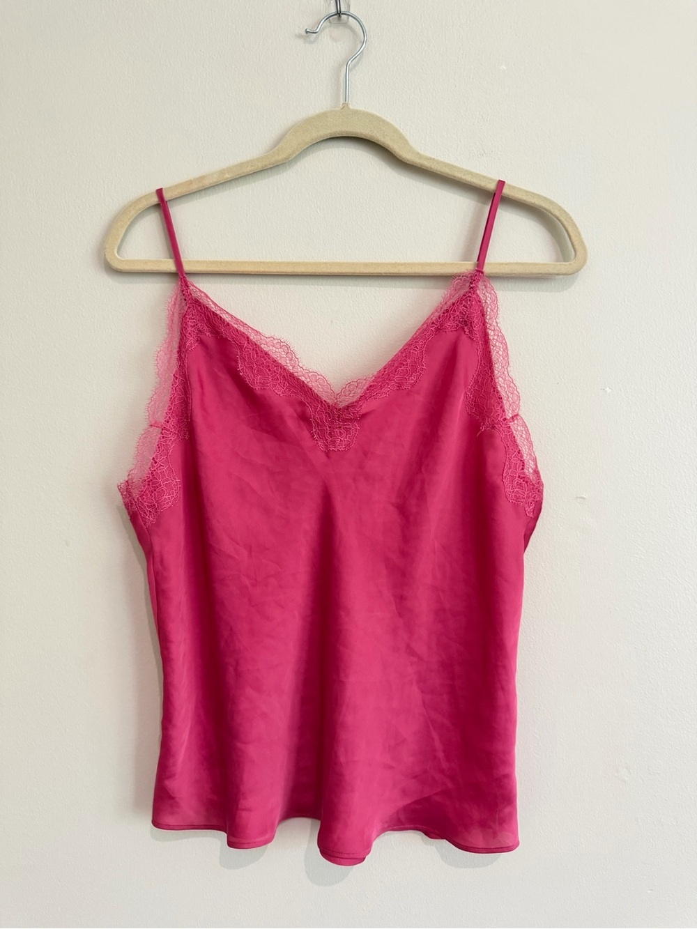 Victoria's Secret Hot Pink Lace Trim Satin Camisole